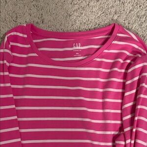 GAP Pink and White Striped Long Sleeve Top